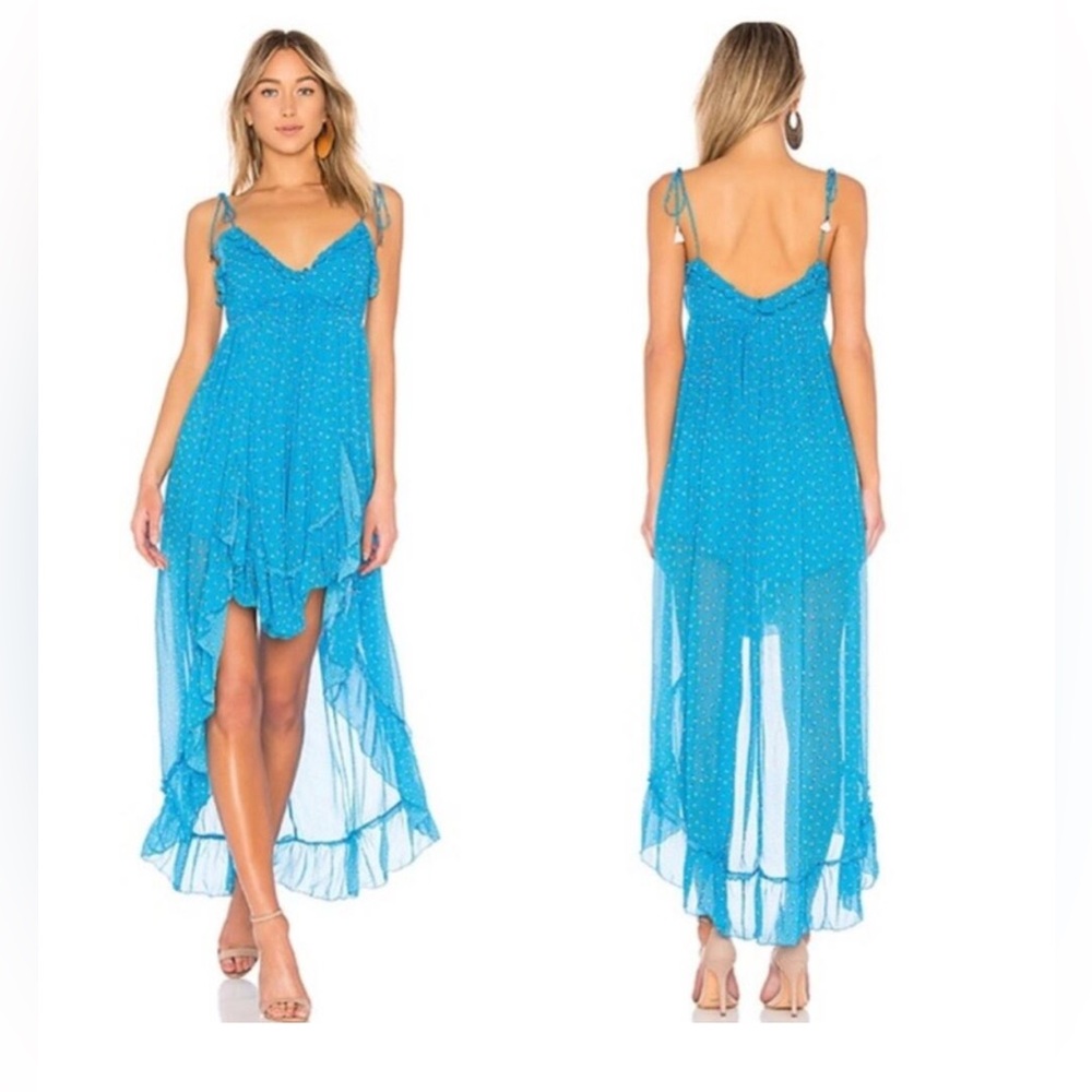 Karina Grimaldi Midi Dress Floral Blue High Low Ruffle Hem Saralyn